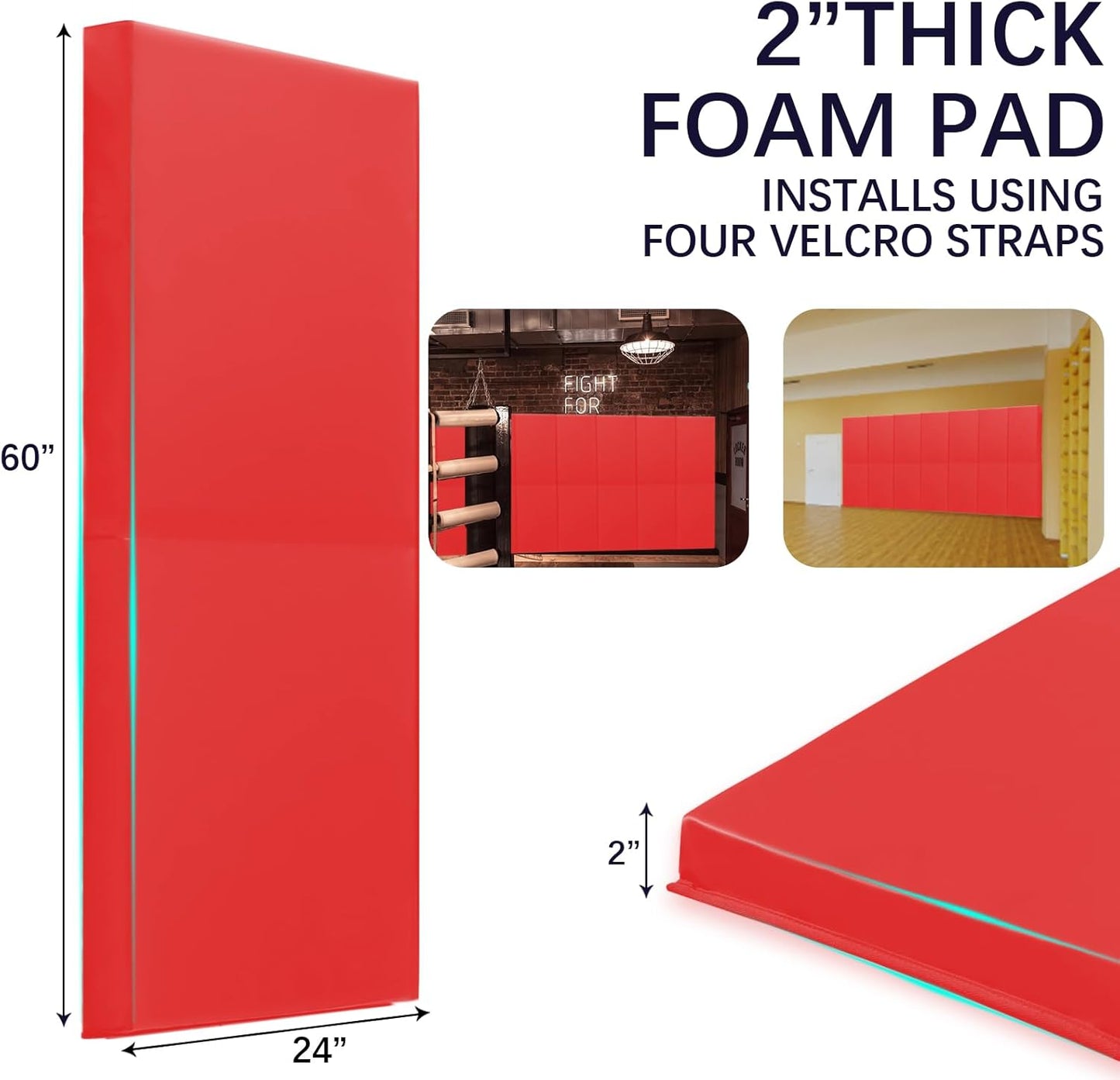 PROGOAL 60"/72" High Gym Wall Padding 2"/4" Thick Foam Basketball Court Wall Mount Protector for Garage Taekwondo Babyroom - Durable Waterproof Anti-Cushion