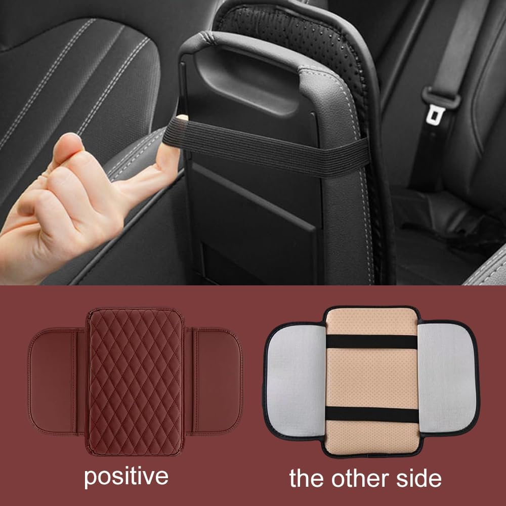 Memory Cotton Leather Car Armrest Box Pad, 2025 New Universal Style Memory Cotton Car Armrest Box Pad, Upgrade Vehicle Seat Box Cushion Protector for SUV Truck (Brown)