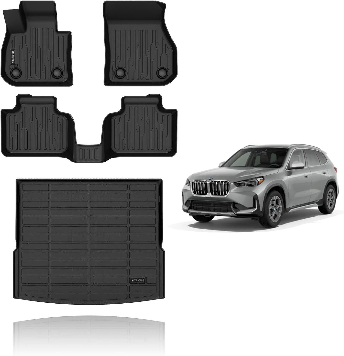 KELCSEECS Floor Mats & Cargo Liner Custom for 2025 2024 2023 BMW X1 Car Mats Automotive Cargo Mat Floor Liners Trunk Mat X1 All Weather Floor Mats Trunk Liner Black