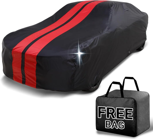 iCarCover Custom Car Cover for Chevy Nova Wagon (1962-1967) Waterproof All Weather Rain Snow UV Sun Protector Full Exterior Indoor Outdoor Car Cover (Stripe - Black/Red)