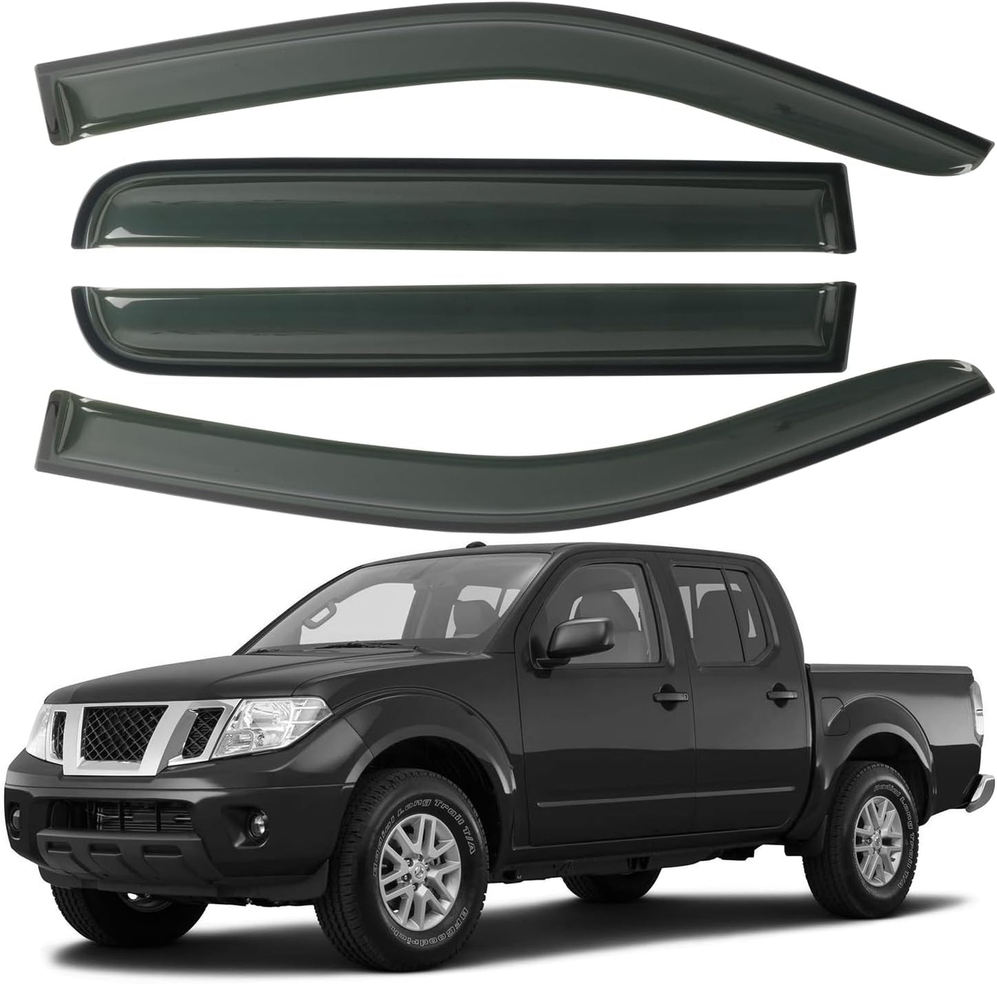 Window Visor Rain Guards Fit for Nissan Frontier Crew Cab 2005-2021 Trucks, Outside Mount Vent Deflector, Smoke Tinted Side Wind Window Deflectors for Nissan Frontier Accessories 94407