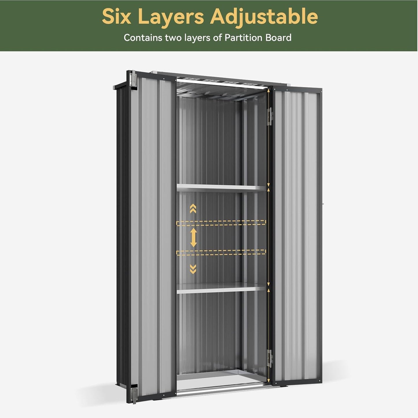 Aoxun 31x19 in Outdoor Storage Cabinet Metal Garden Shed with 2 Adjustable Shelves 3 Layer Indoor& Outdoor Waterproof Vertical Storage Shed for Patio Garden, Garage, Porch (Black, 22 Cu.Ft)