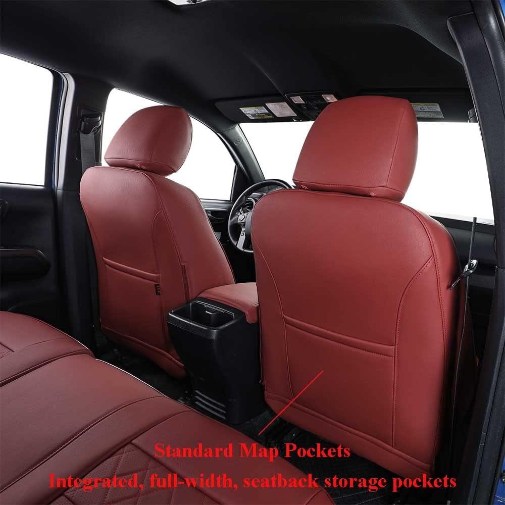 EKR Custom Fit Tacoma Car Seat Covers for Select Toyota Tacoma 2016 2017 2018 2019 2020 2021 2022 2023 Double Cab/Crew Cab - Full Set,Leather(Burgundy)