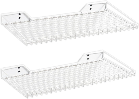 Wallmaster Heavy Duty Garage Wall Shelving 2 Pack 23.6"x11.8" Metal Wire Shelves Wall Mount Mesh Storage Rack for Garage, Office, Basement and Kithcen, max Load 65 lbs (White)