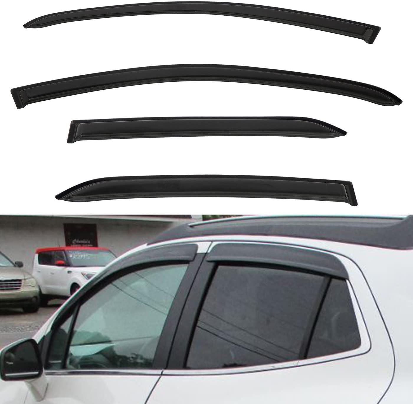 4pcs Front+Rear Smoke Tint Sun/Rain Guard Outside Mount Tape-On Vent Window Visors Compatible with 13-22 Encore/Trax