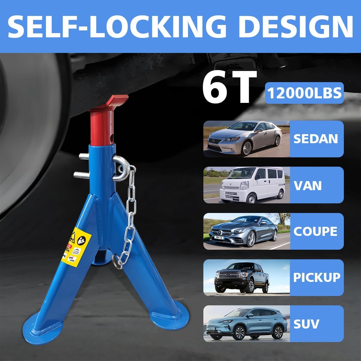 Jack Stands 6 Ton (13000 LBs) Lifting Car Stand with Security Locking Pins, Fit Use for Trucks, RV, Cars Automotive Sedans, SUV, MPV, 2 Packs