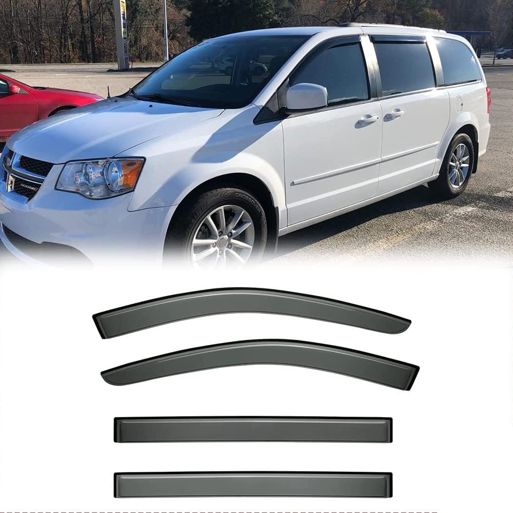 94251 Side Wind Vent Deflector Set,4pcs Out-Channel Tape-On Nice Rain Guards, Dark Smoke Window Visors fit for 2008-2016 Chrysler Town & Country,2008-2020 Dodge Grand Caravan