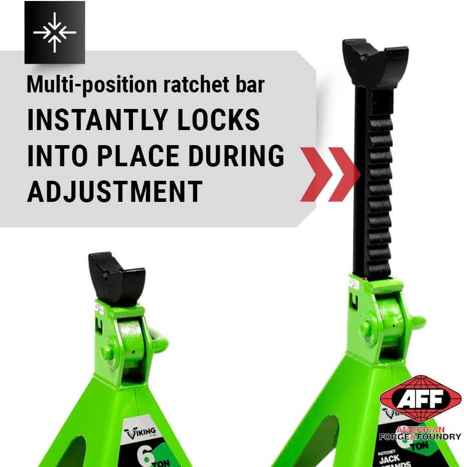 AFF Viking 6 Ton Jack Stand Set - Heavy Duty Ratchet Style Jack Stands - Pair