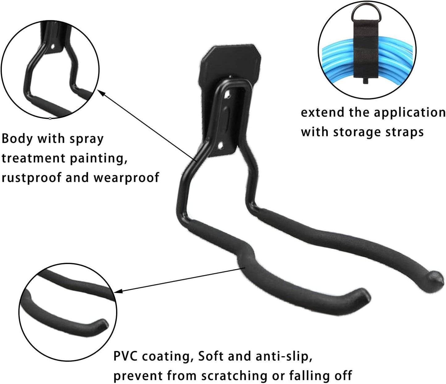 JuforminWeedeater Hanger, String Trimmer Hanger, Weed Eater Rack, Garage Wall Hooks, Power Tool Holder for Garage Wall, Utility Hooks for Garage Tool Organizers and Storage Black-4 Pcs