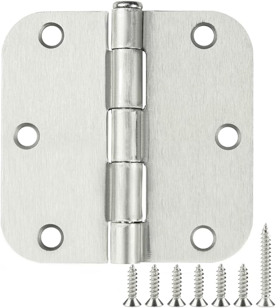 100 Pack Interior Door Hinges Brushed Nickel 3.5 inch x 3 1/2" 5/8" Round Residential Bi-fold Bedroom Standard Hinge for Wood Single/Double Bedroom Doors Silver House Hardware Kit Controls 3 ½"