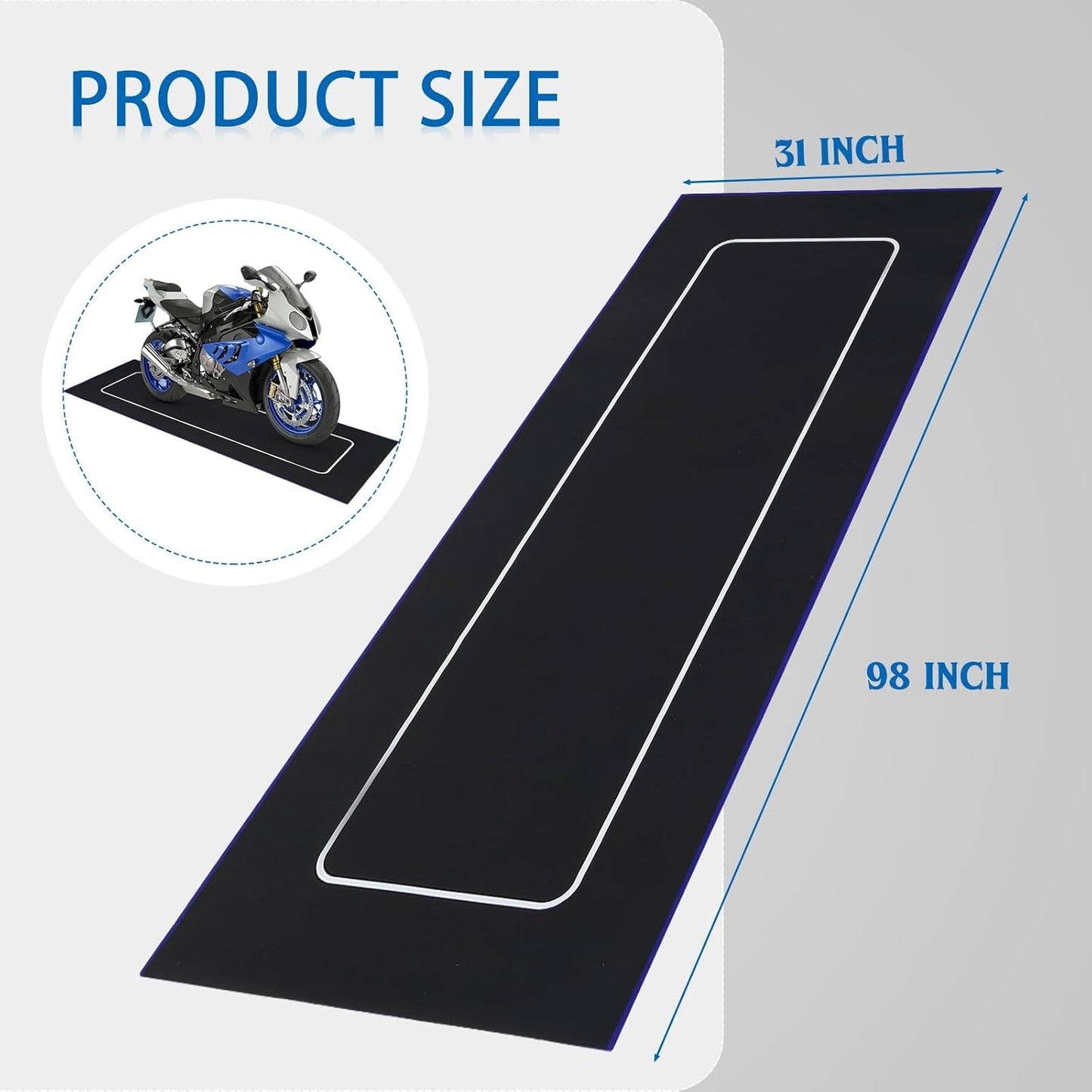 Motorcycle Mat 98 x 31 Inch Garage Floor Rug Washable Parking Mats for Garage Floors Non Slip Oil Absorbent Pad Rubber Backing Layer Protects Floor from Spills Drips Stains (Frame Style)