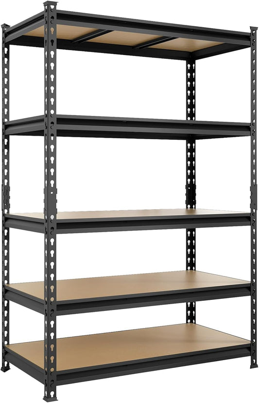 BIG RED Storage Shelving Unit, 5-Tier Adjustable, Heavy Duty Metal Garage Shelves/Utility Rack for Kitchen, Pantry, Basement, Bathroom, Laundry - 3,000lb Capacity, Black, 72" H x 48" W x 24" D