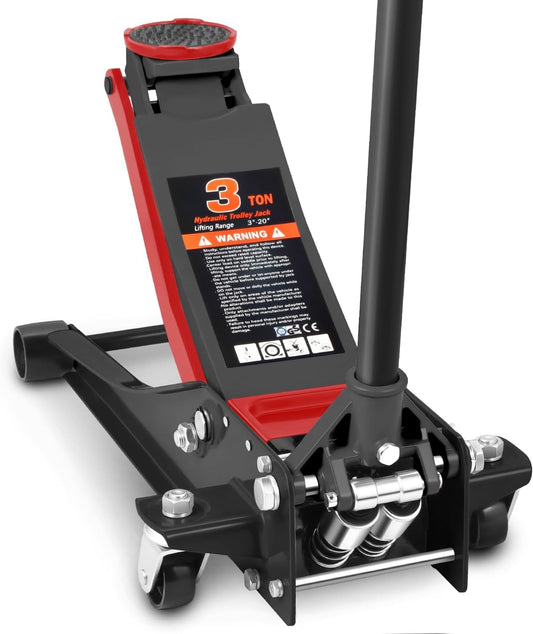 DNA MOTORING Floor Jack 3 Ton (6000 lbs) Capacity, Fast Lift Service Jack Low Profile Steel Heavy Duty Hydraulic Car Jack, Lifting Range 3"-20", Black, TOOLS-00475-BK