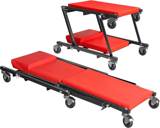 TCE 36" Rolling Foldable Automotive Creeper, 2-in-1 Garage Shop Creeper, Car Creeper,for Auto Repair, 300 Lbs Capacity, Red, TAM6505RU Torin