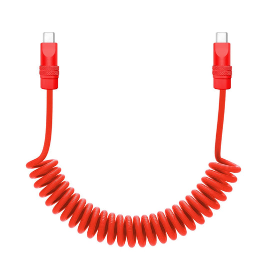 chubbycable Curly Chubby - Retractable Fast Charging Cable 240W Coiled Charger Cord for Car Durable USB-C Cable for Phones, Tablets and More, Red+Red, Type-C to Type-C, 1.3FT-2.3FT