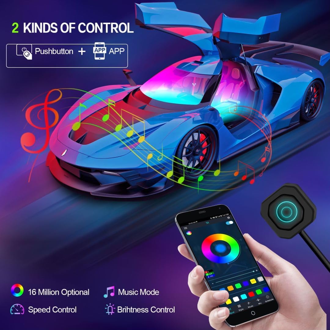 Dreamcolor Acrylic Interior Car Lights, WEBUPAR Car Accessories 6 in 1 Car LED Strip Lights with APP Control and 213 Modes, 175 inches 593 LEDs Fiber Optic Lights, RGB Neon Car Lighting