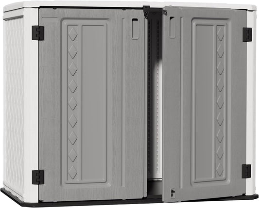 ZZM Outdoor Storage Shed Diamond Texture 4x3FT Horizontal Shed | 34 Cu.Ft Waterproof Resin Cabinet with Double-Wall | UV-Resistant & Lockable for Garden Tools, Bikes, Patio Furniture (Grey-White)