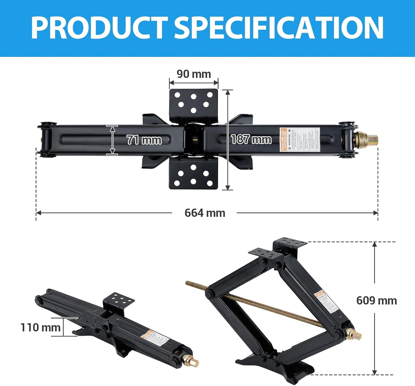 24" Car Scissor Jack,Support 7500lb Load Capacity Leveling Stabilizer with Crank Handle, RV Stabilizer Jack with 4"-24" Adjustable Height, Powder Coated Steel for Travel Trailers, RVs & Campers