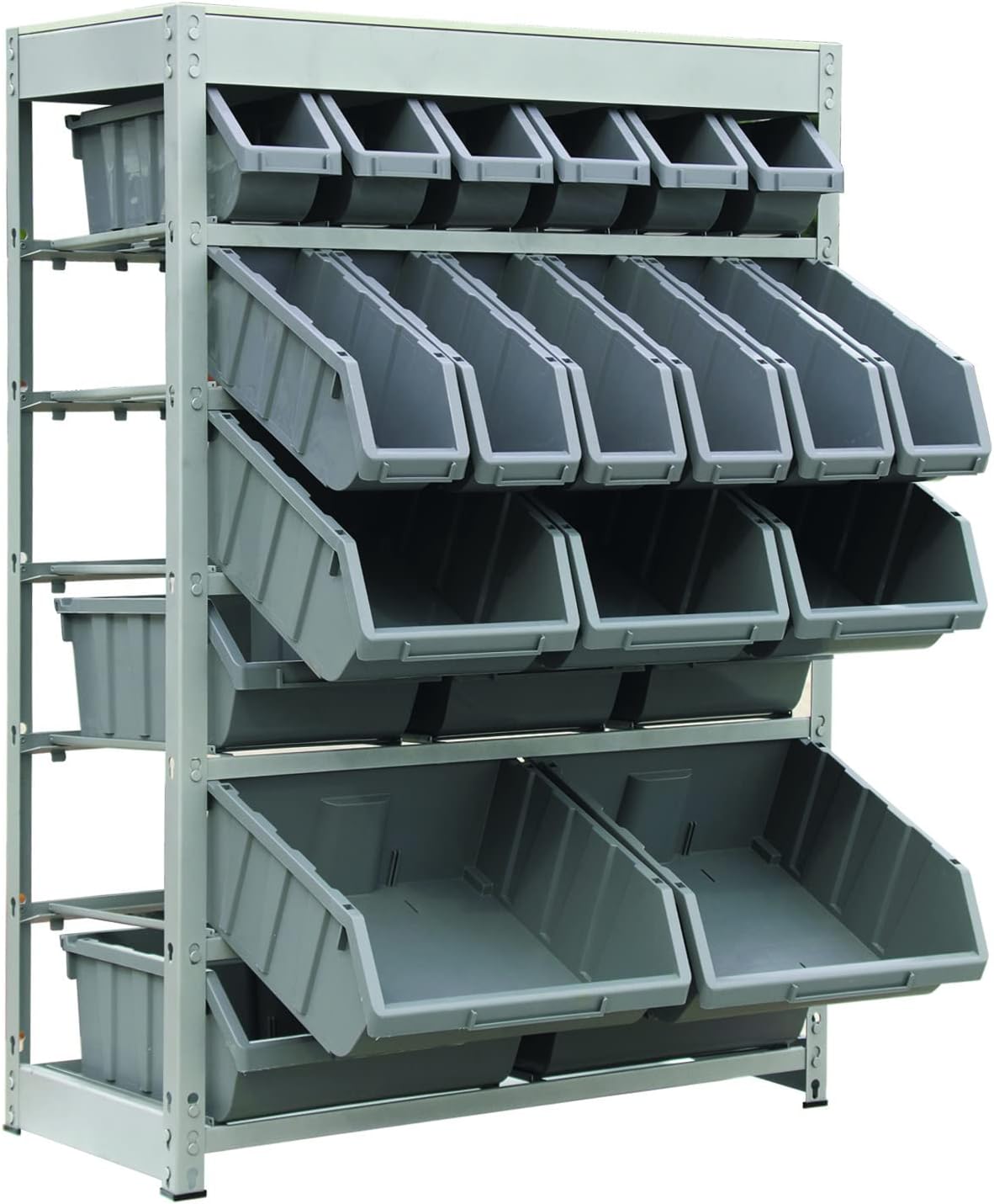 King's Rack Bin Rack Storage System Heavy Duty Steel Rack Organizer Shelving Unit w/ 22 Plastic Bins in 6 tiers
