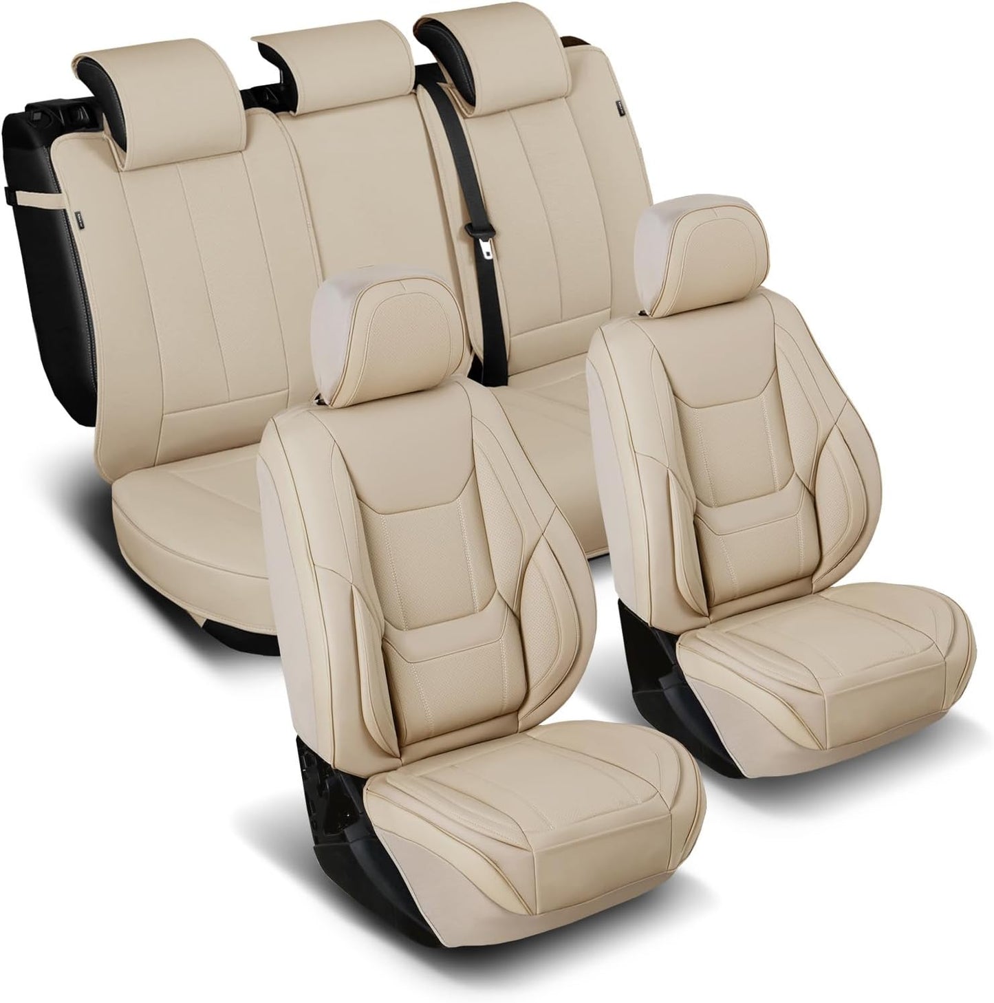 Coverland Custom Car Seat Covers Compatible with 2007-2013 Tundra Double Cab - Premium Leather Non-Slip Memory Foam Waterproof Cover Interior Protector Full Set-Beige [See Size Chart-Size X134]