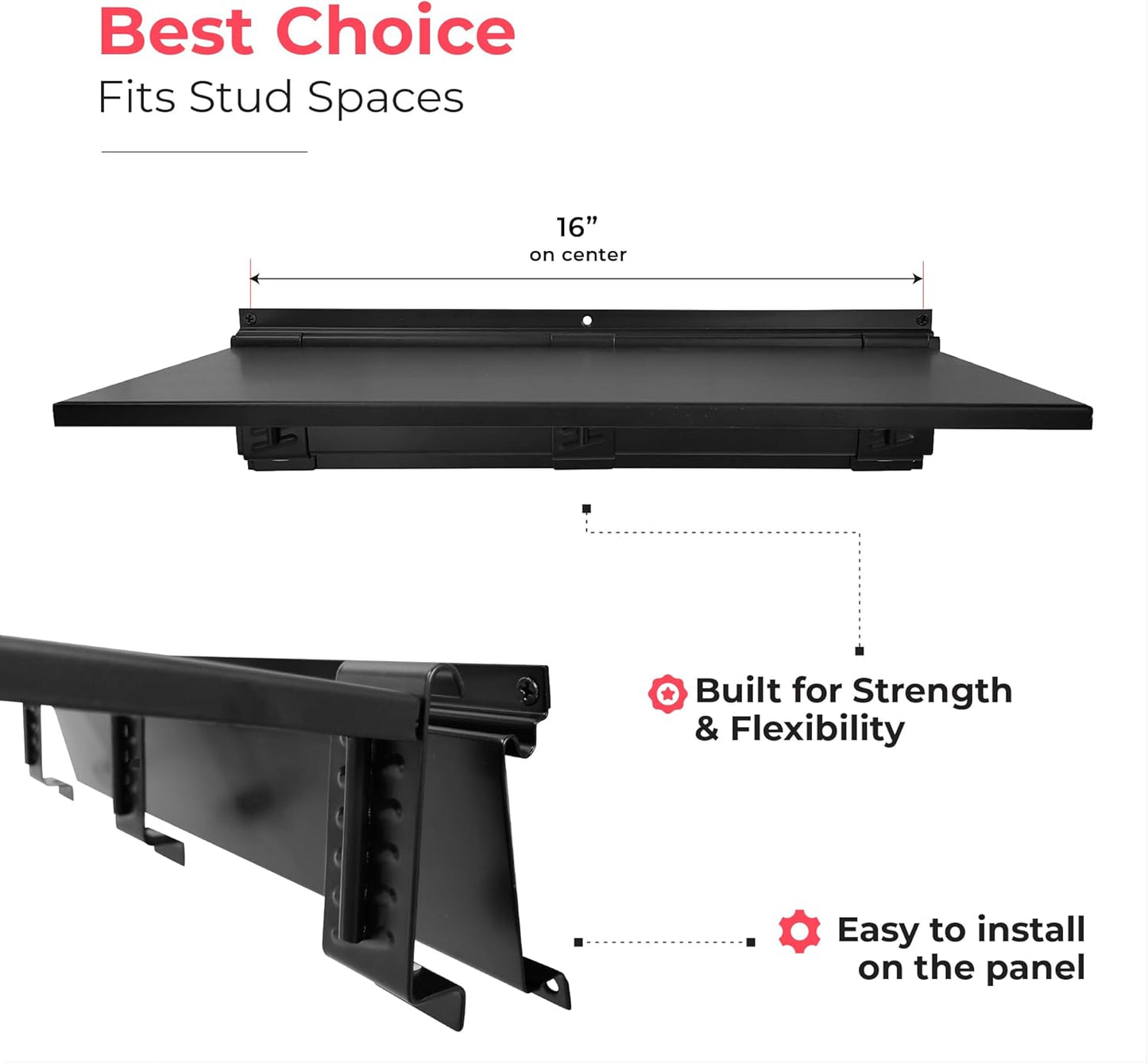 Heavy-Duty Garage Wall Storage System | Wall Mounted Tool Organizer Rack with Shelving | 10-Piece Mounting Kit | Includes 4x10” Double-Layered Hooks & 2x16.5” Floating Utility Shelves