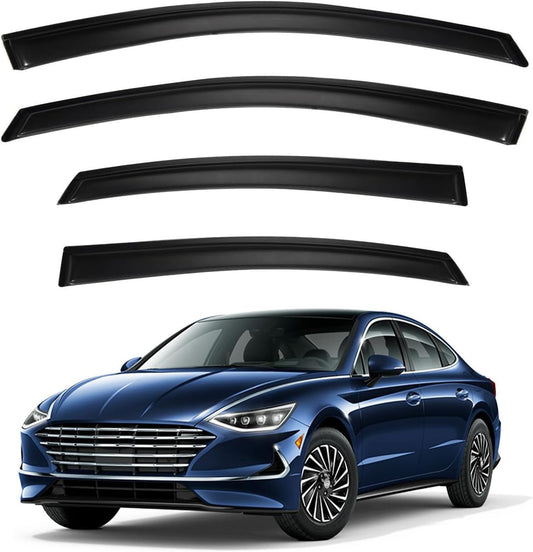 4pcs Window Visors Compatible with 2015-2019 Hyundai Sonata Front+Rear Smoke Tint Sun/Rain Guard Outside Mount Tape-On Vent 2016 2017 2018