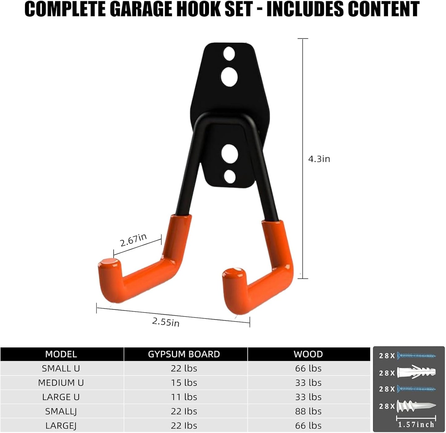 6-Pack Small Square Heavy Duty Garage Hooks, Ideal for Hanging Ladders, Bikes, Tools, Garage, Garden, Basement, Shed, Utility Room Storage (Orange)