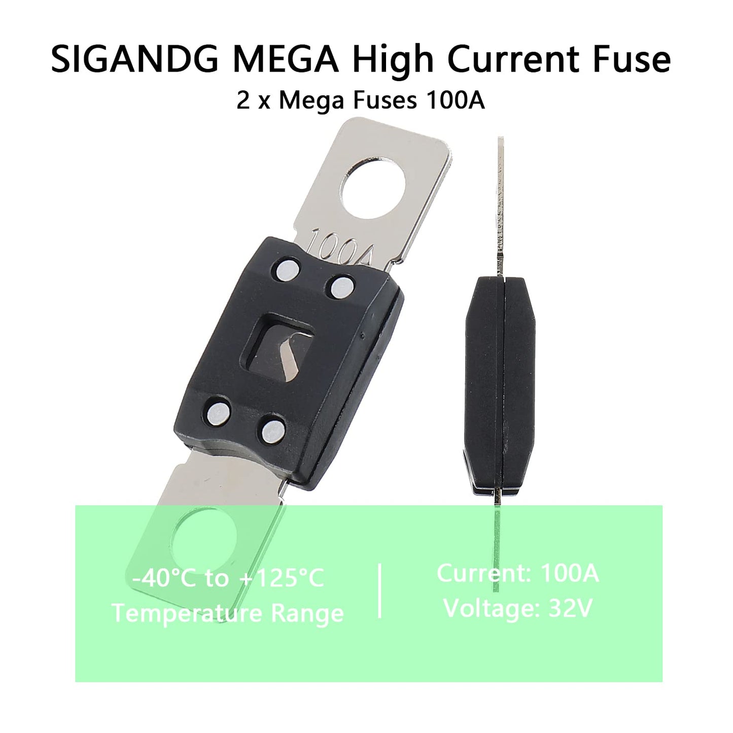 100A MEGA High Current Fuse - 100 Amp Bolt-on Fuse for Cars, Trucks, Construction Vehicles, Buses, Caravans (2 Pcs)