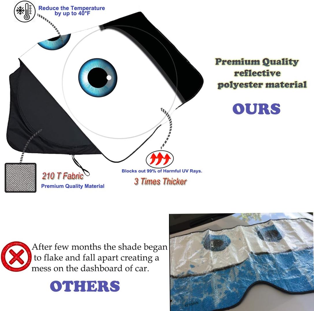 Gven- The Original Car Eyes Windshield Sun Shade 2025 Windshield Cover Automotive Interior Sun Protection Front Sun Visor Protector Blocks UV Rays Keep Your Vehicle Cool (Black, L)