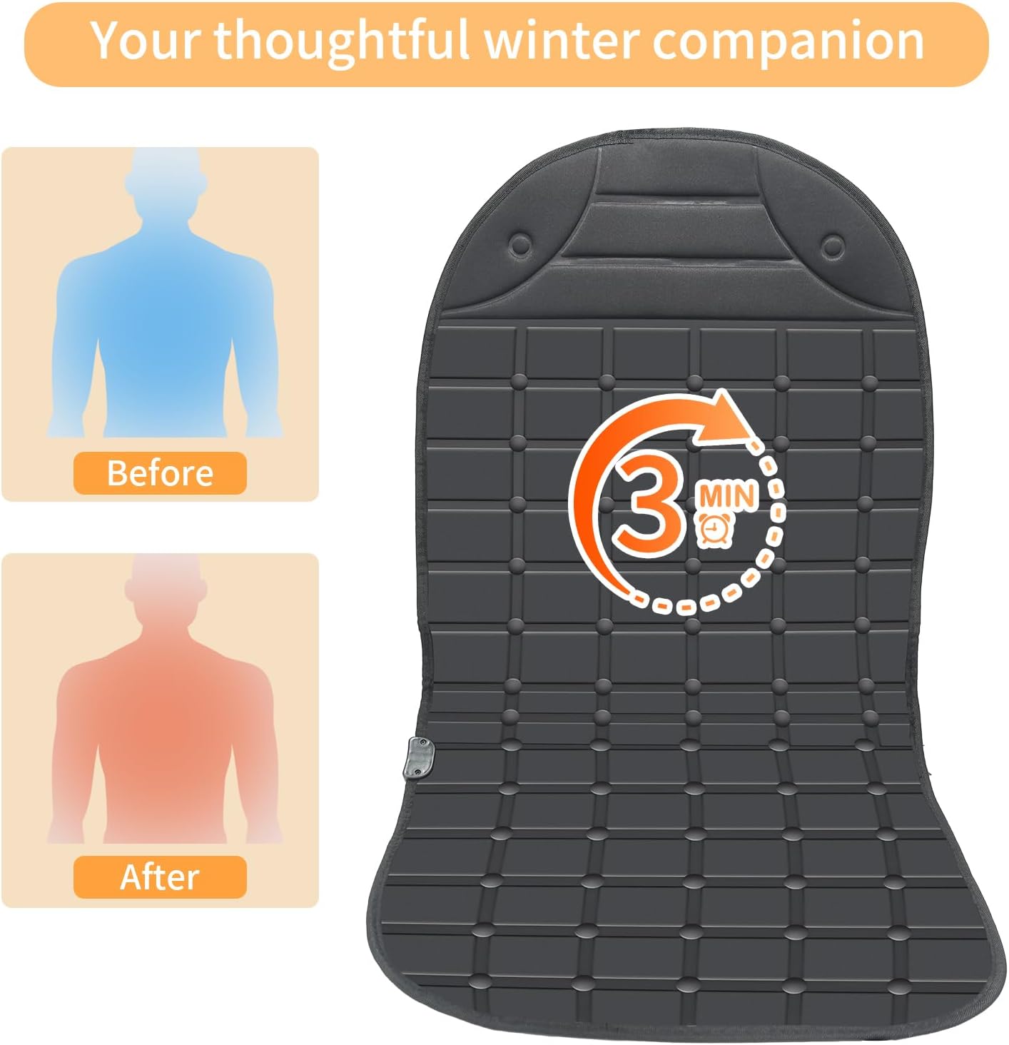 Seat Cushion for Cold Weather - Winter Soft Seat Cover with Adiustanle Buckle for Full Back and Seat (Black)