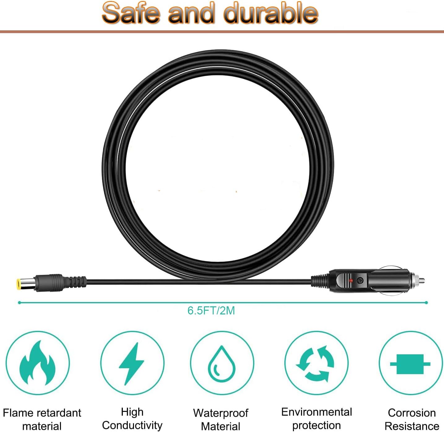 Car Charger Power Adapter Compatible with BLUETTI Car Charging Cable EB3A / EB70 / EB70S Portable Power Adapter 2M/6.5FT Charging Cord with DC 8MM Input Port