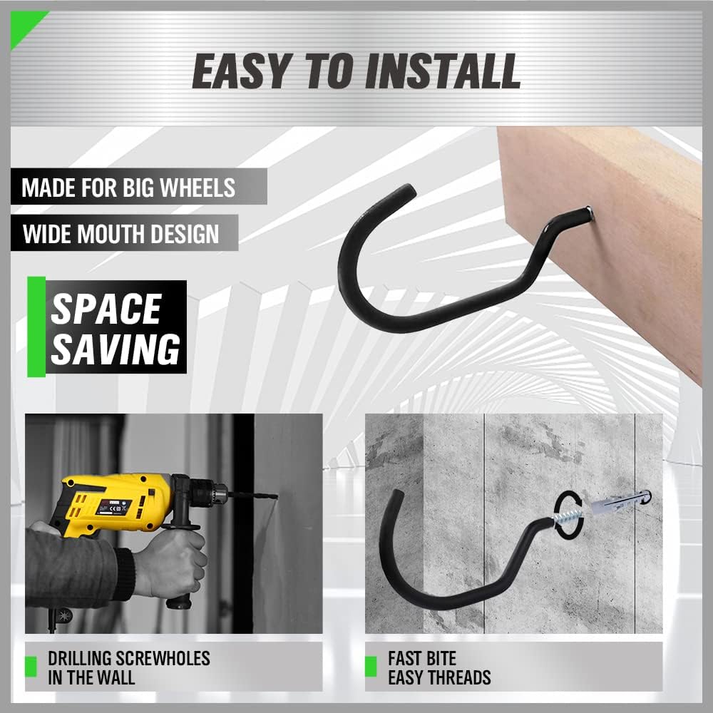 SWANLAKE 6 Pack Heavy Duty Bike Hook, 6 inches, Capacity 100 LBS, Bike Hooks for Garage Wall and Bike Hooks for Garage Ceiling