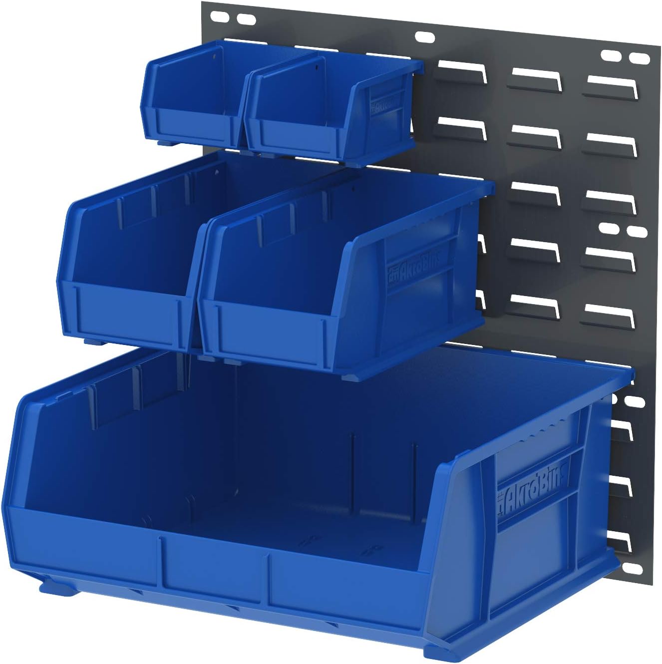 Akro-Mils 30618 Heavy Duty Wall Mount Garage Storage Steel Louvered Panel | Wall Storage Bin Hanging Organizer System for AkroBins, 18-Inch W x 19-Inch H, Grey, 4 Pack