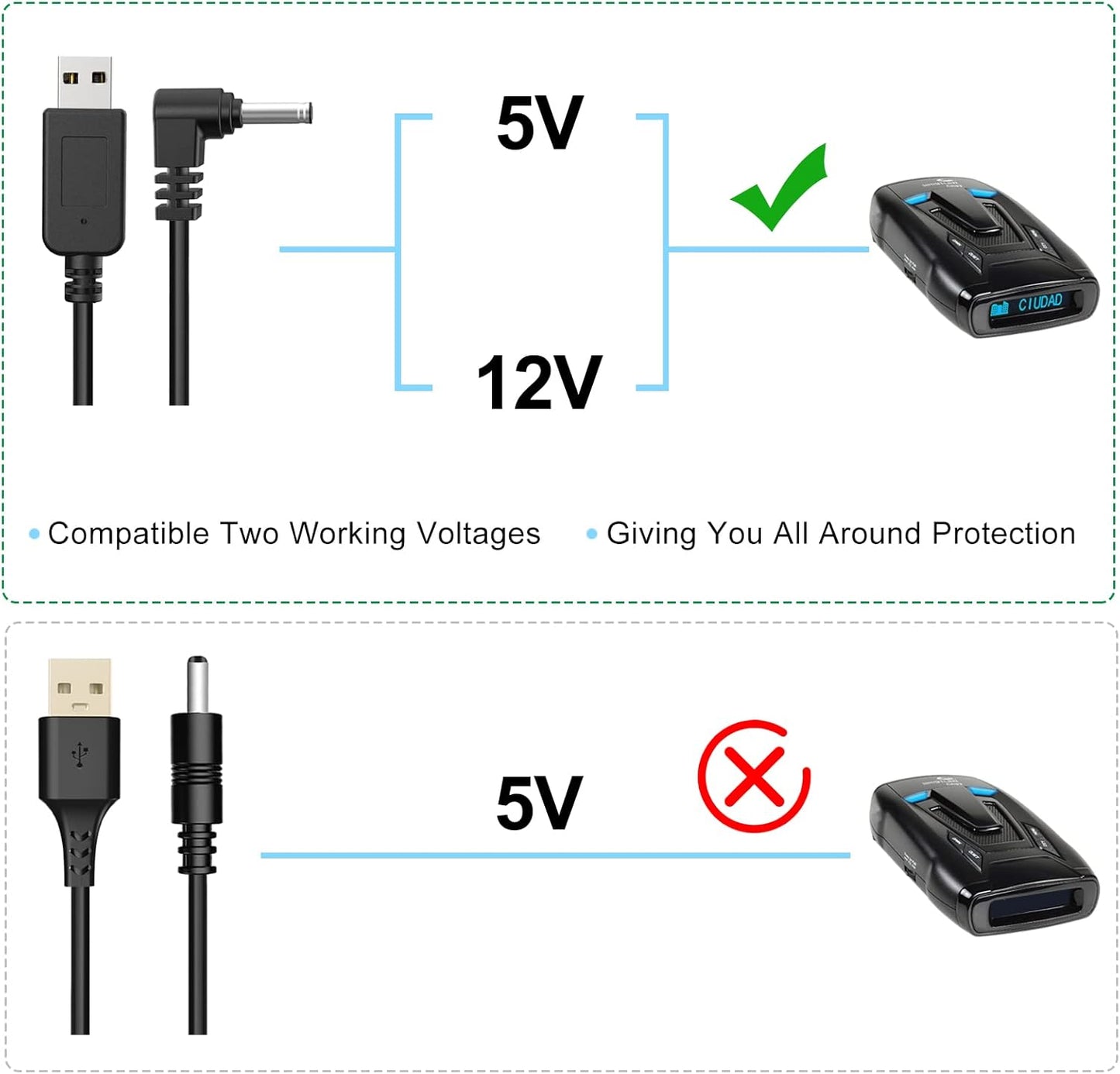 Radar Detector Cable, USB to DC3.5 Plug Cable,for Cobra Whistler Escort Valentine One Uniden Beltronics Radar Detector,Replacement Power Cable for Radar Detectors (DC3.5-6.56ft)