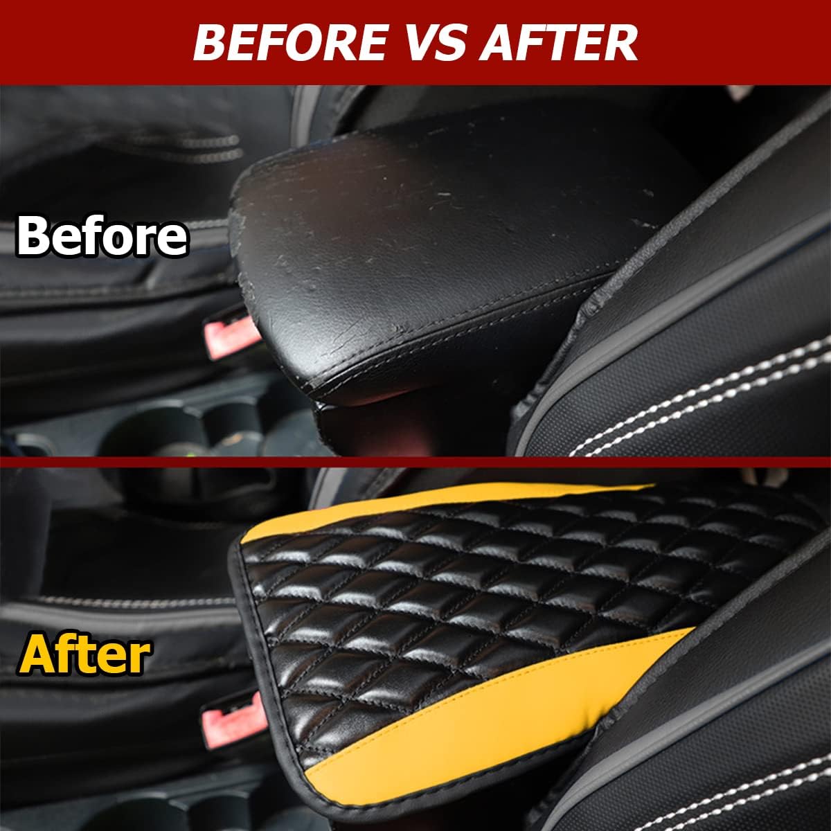 Moly Magnolia Car Center Console Cover, Leather Waterproof Armrest Seat Box Cushion Pad, Universal Decor Protector Mat, Auto Interior Accessories for SUV Truck Vehicle (Yellow)