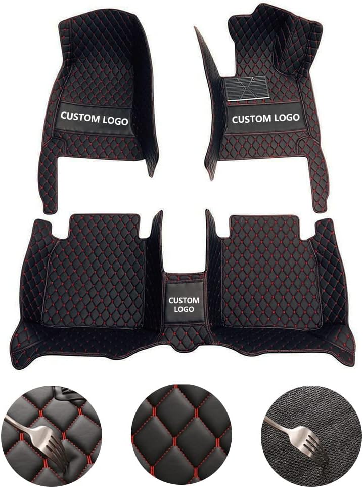 Custom All-Weather Protection Leather Car Floor Mats for Cars Sedan SUV Sports Car Waterproof Floor Mat (Black Blue)