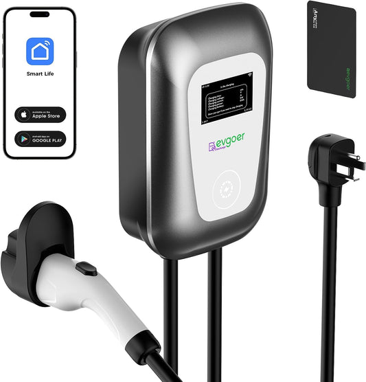 Level 2 EV Charger, 240V 48Amps, Electric Vehicle Charging Station with NEMA 14-60 Plug, ETL/FCC/CE Certified, WiFi Enabled, Adjust Current Schedule Charging RFID for All SAE J1772 EVs