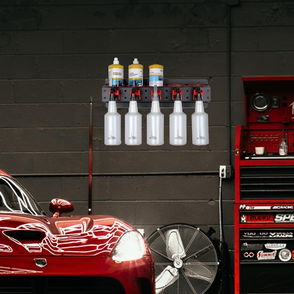 Wall Mounted Spray Bottle Holder, 2 Pack Spray Can Holder, Spray Bottle Storage Rack, Garage Bottle Organizer with Car Cleaning Brush Kit, Aerosol Can Organizer for Garage Car Beauty Accessory