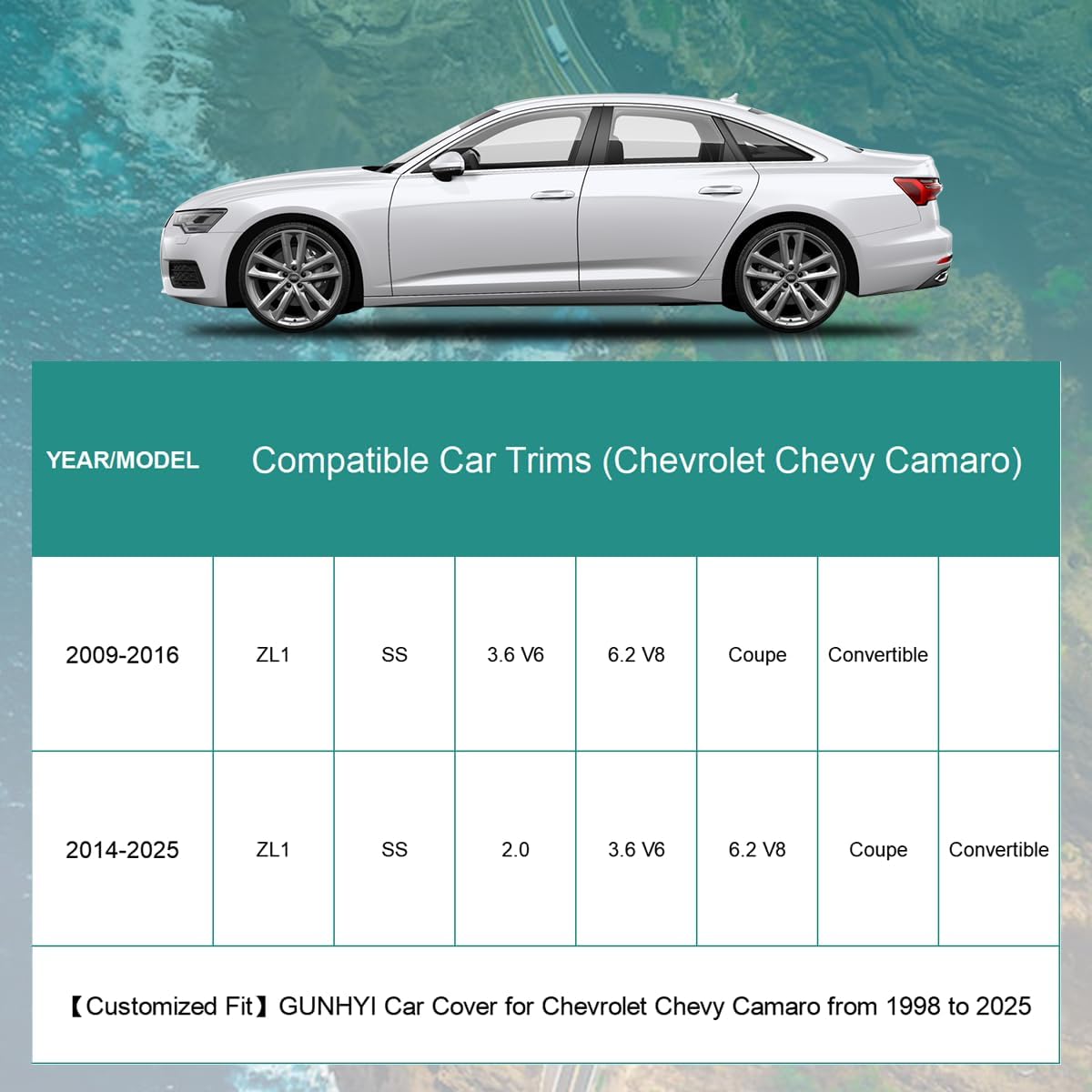 Premium Car Cover Custom Fit Chevrolet Chevy Camaro (2010-2025), 16 Layers Heavy Duty Car Cover Waterproof All Weather with Zipper Door for Sun Rain Snow Dust Uv Protection