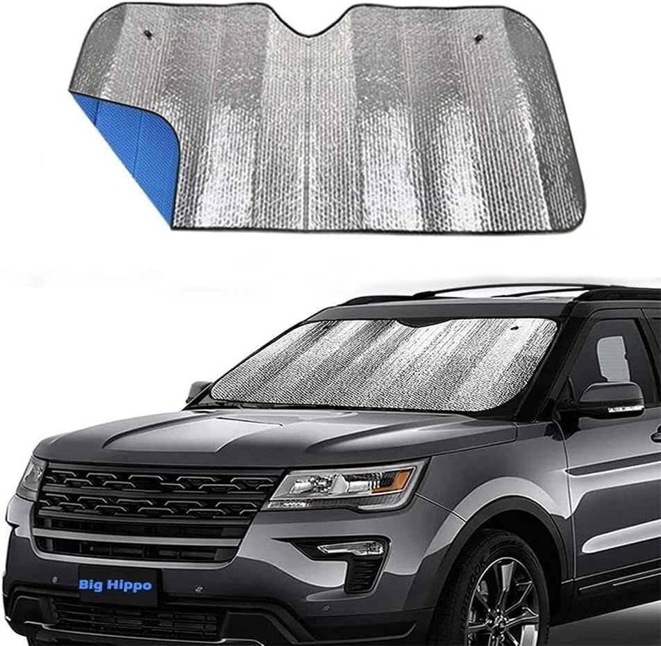 Big Hippo Car Windshield Sun Shade UV Rays Sun Visor Shade,Auto Front Car Window Shades Protector Folded Sun Shield Shade,Keeps Vehicle Cool - Blue (Size: 55.16"X 27.5")