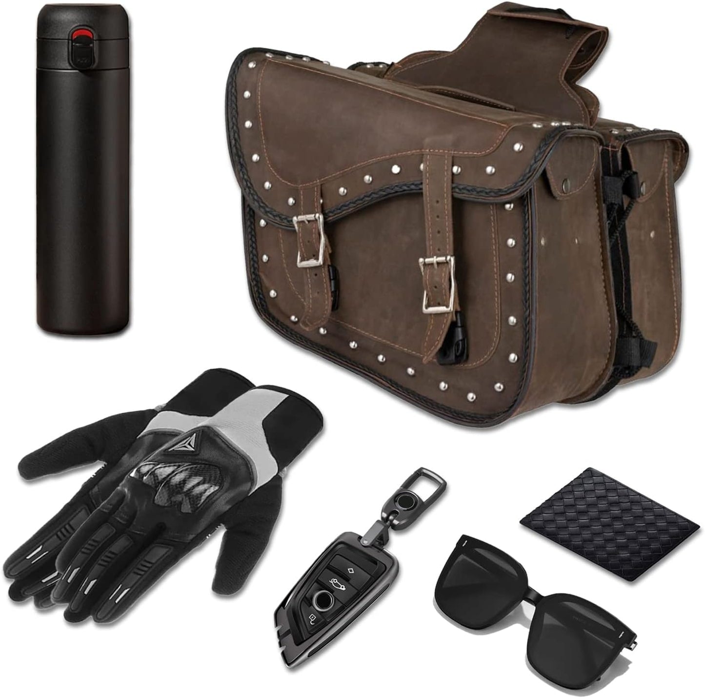 GARGOYLE BELLS Genuine Leather Motorcycle Saddle Bags Motorcycle Luggage Bag For Softails Sportsters Dyna ect