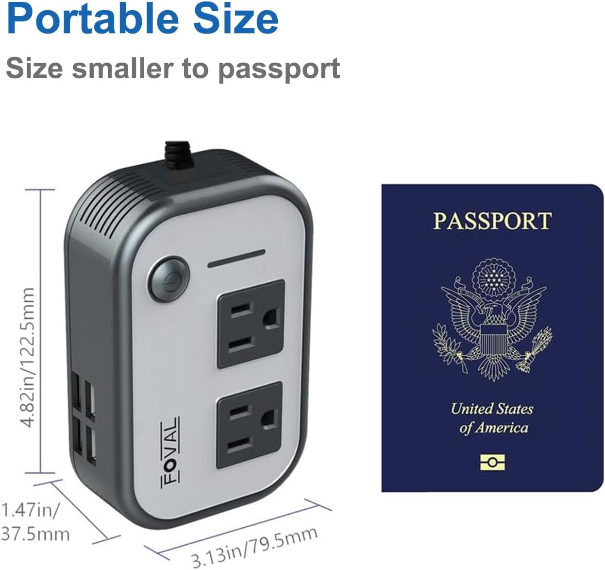 200W Car Power Inverter, FOVAL 12V DC to 110V AC Car Inverte with 4 USB Ports Car Outlet Adapter, Power Inverter for Vehicles, Car Plug Adapter Outlet for Laptop Computer Charger