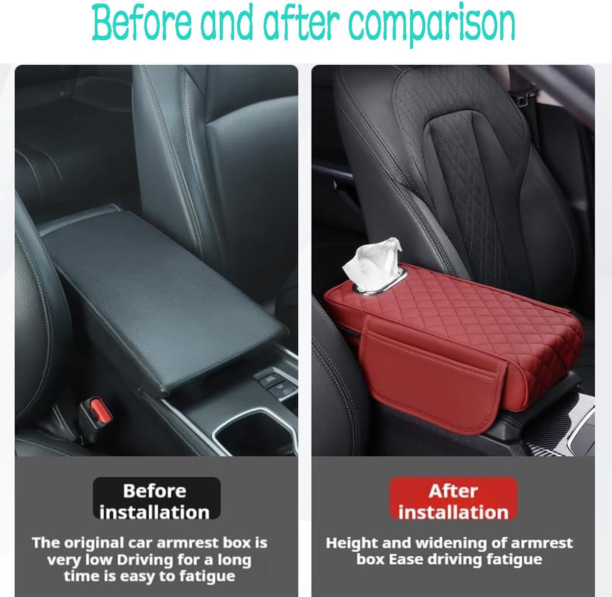 Car Armrest Cover Leather Car Console Covers Box Pad with Pocket and Tissue Box Arm Rest Cover for Car for SUV Truck Sedan Vehicle (Favor-Dark)