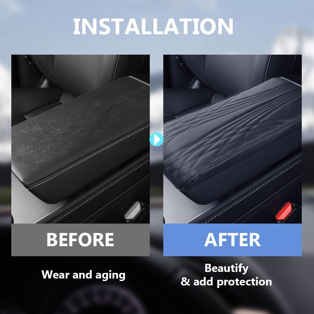 2025 Upgrade Universal Style Memory Cotton Car Armrest Box Pad,New Leather Car Armrest Box Pad Car Center Console Cover Pad,Vehicle Seat Box Cushion Protector for SUV Truck (Black, Wave Pattern)