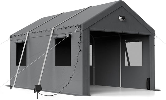 10x16 Carport Canopy, Heavy Duty Car Port, Portable Car Ports Garage with 2 Roll-Up Zipper Drive Through Doors, Grey