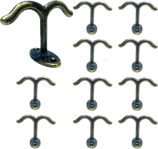 10 Pcs Zinc Alloy Ceiling Double Hook Cabinet Wardrobe Coat Towel Hat Hook Hooks Under Cabinet Shelf (Antique Bronze)