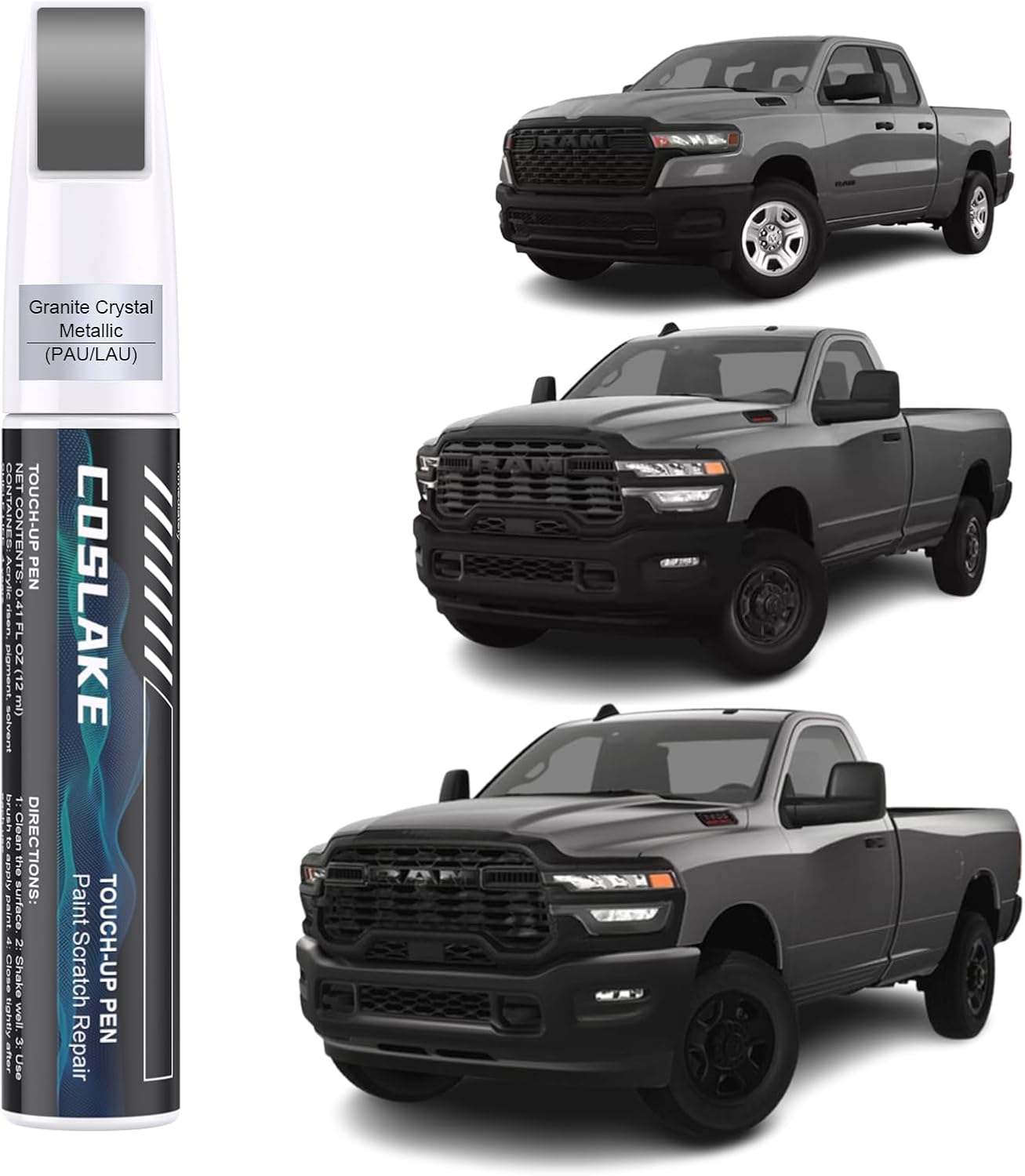 Car Touch Up Paint(Granite Crystal Metallic(PAU/LAU) ) for Dodge Ram, Car Paint Scratch Repair Kit, Quick & Easy Solution to Repair, 2 in 1 Scratch Remover Pen with 2PCS Disposable Micro Applicators