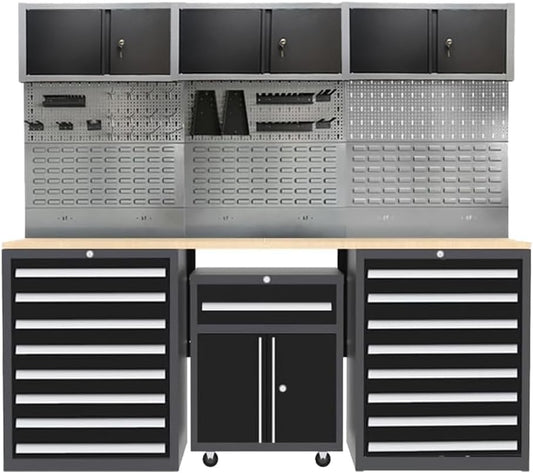 JZD Garage Tool Storage Cabinet System, Included Pegboard Back Panel, No Wall Mounting Needed, for Machine Shop Production Area