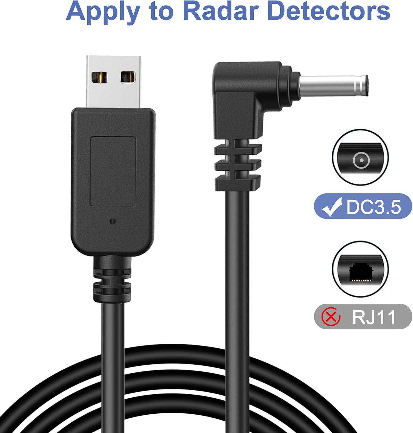 Radar Detector Power Cable, USB to RJ11 DC3.5 Cable,Replacement Radar Detectors Power Cable,for Cob'r'a Unide Radenso Pro M Whistler Radar Detector (DC3.5-3.3FT)