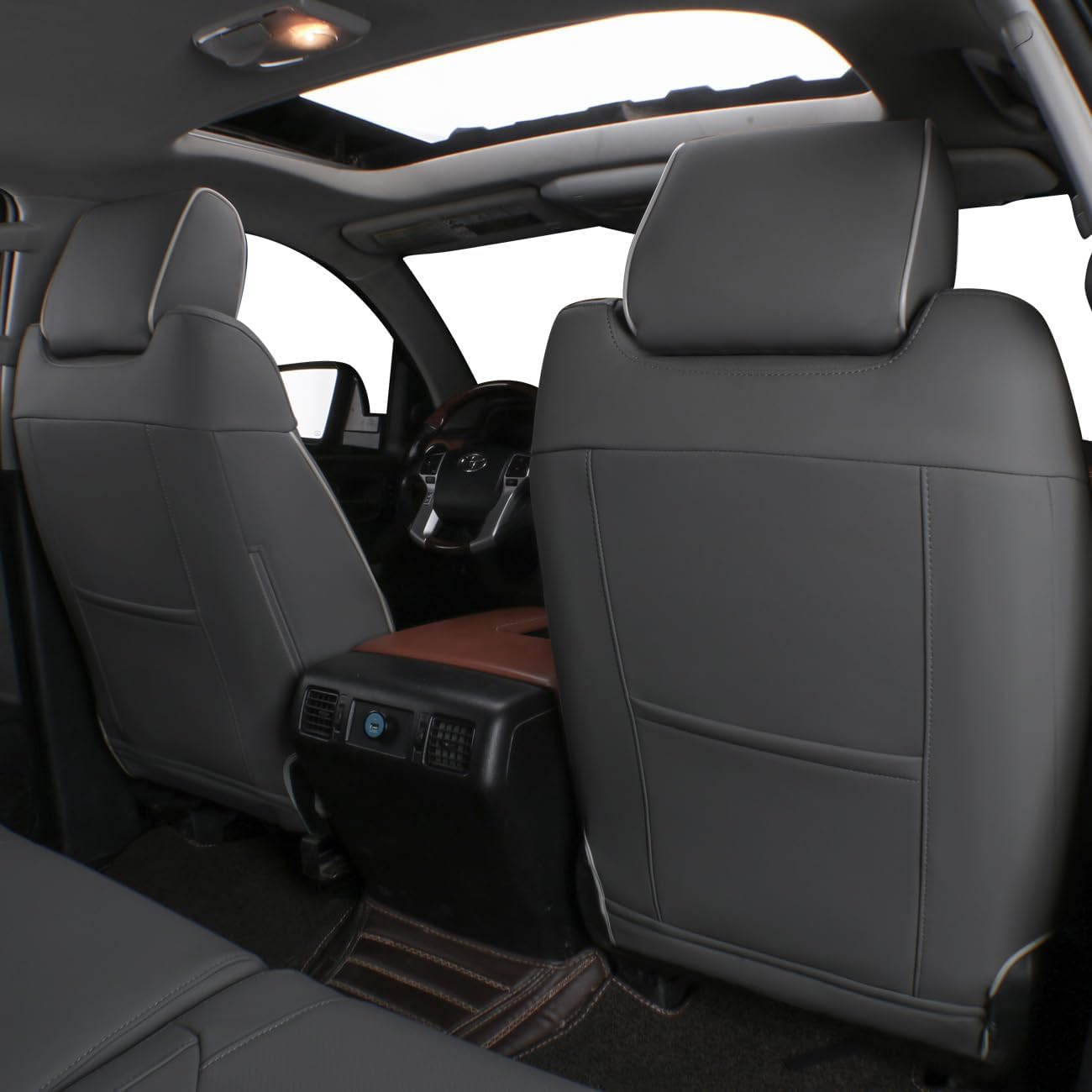 EKR Custom Fit Tacoma Front Car Seat Covers for Select Toyota Tacoma 2016 2017 2018 2019 2020 2021 2022 2023 Double Cab/Access Cab - Front Row Only, Leather(Gray)